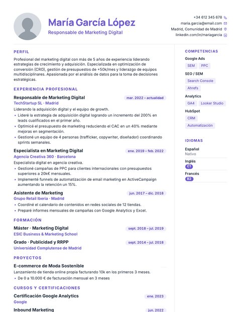 Plantilla de CV Compacta Violeta