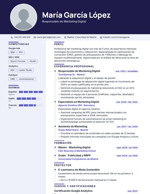 Plantilla de CV Índigo