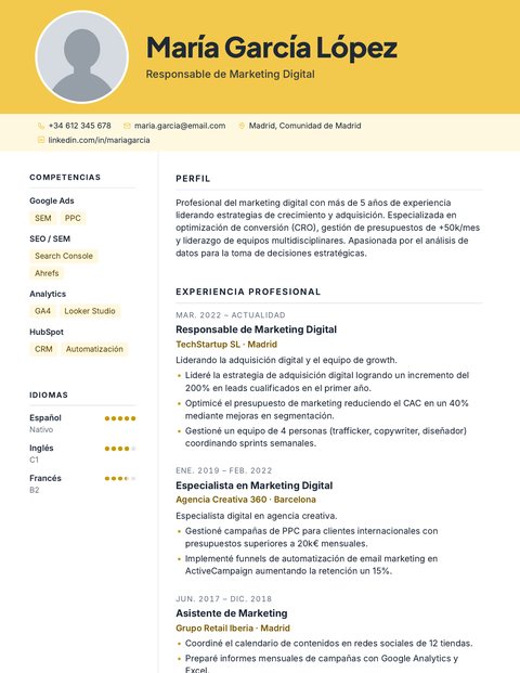 Plantilla de CV Mostaza